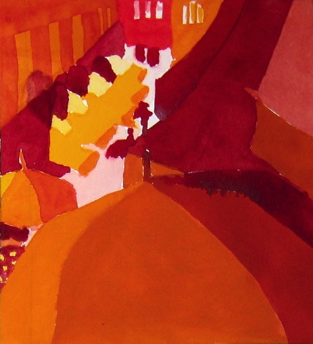 Venice_Rialto Market Red Orange;
Watercolor, 2008;
6.5 x 6 in. Venice_Rialto Market Red Orange;
Watercolor, 2008;
6.5 x 6 in.